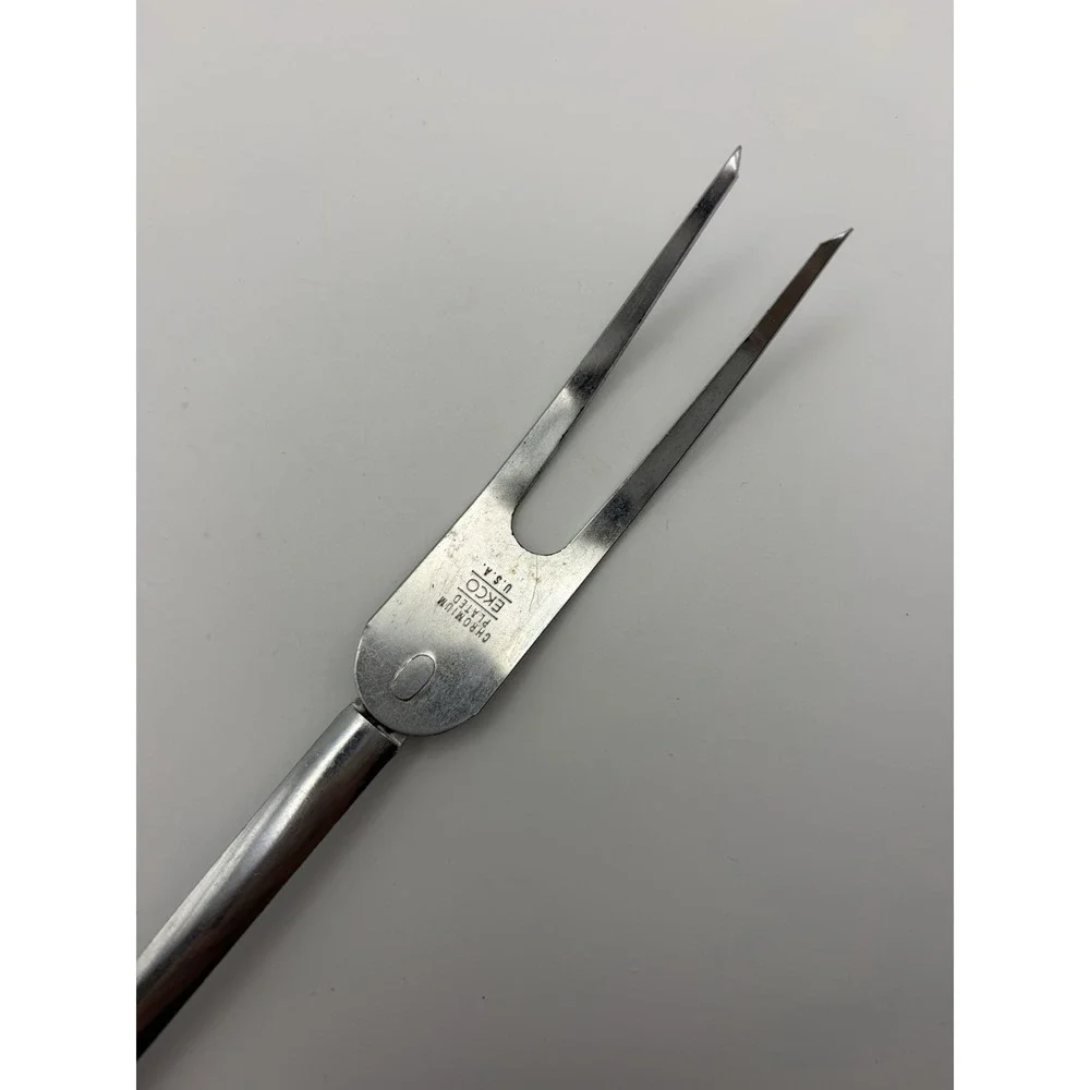 Ekco Chromium Plated Serving Fork White Plastic Handle 70's Orange Insert